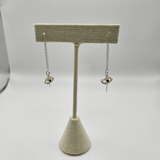 Sterling Silver Evil Eye Threader Earrings.
