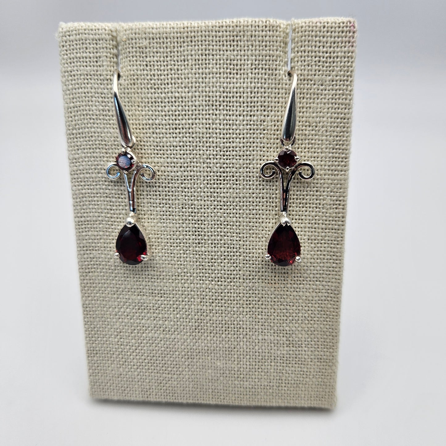 Sterling Silver Faceted Garnet Dangle Earrings 1.5 inch.