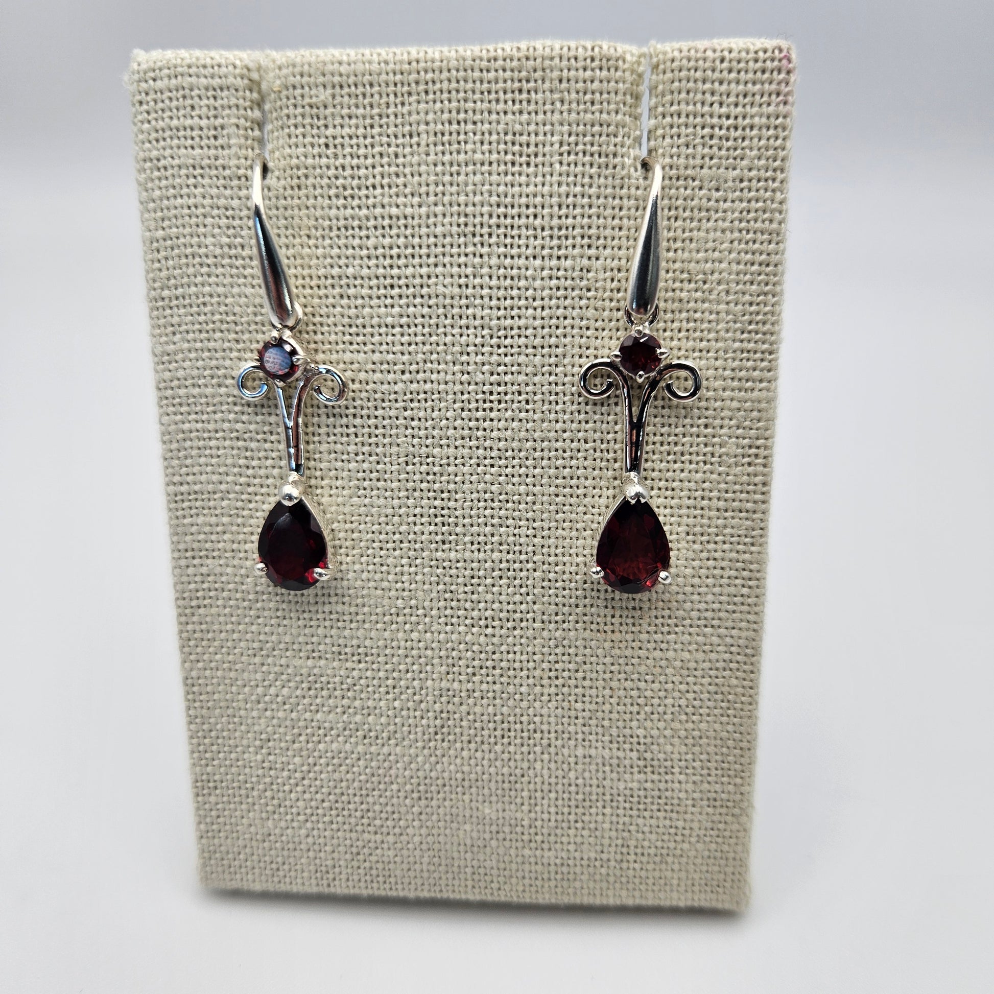 Sterling Silver Faceted Garnet Dangle Earrings 1.5 inch.