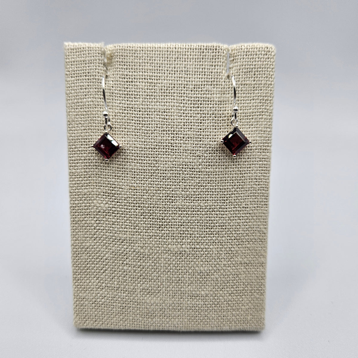 Sterling Silver Faceted Garnet Earrings.