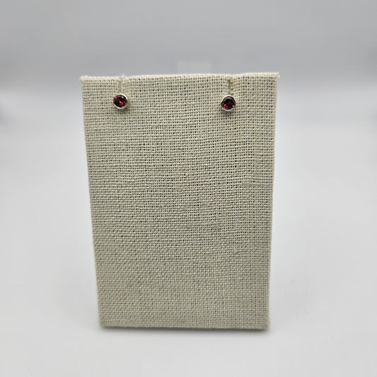 Sterling Silver Faceted Garnet Stud Earrings 4mm.