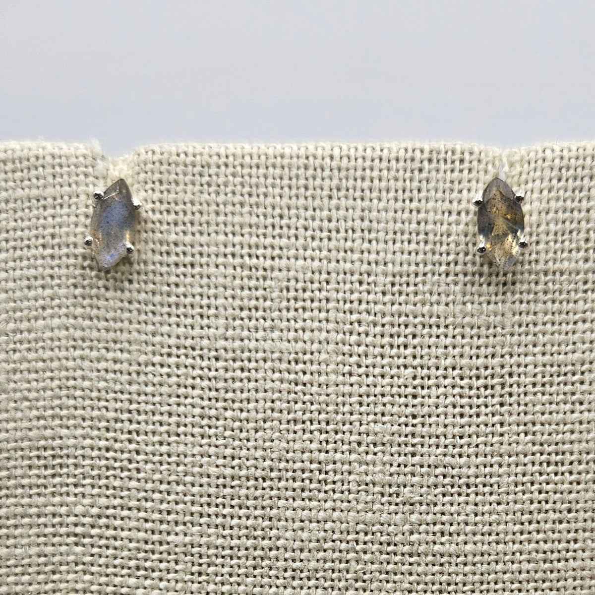 Sterling Silver Faceted Labradorite Marquis Stud Earrings.