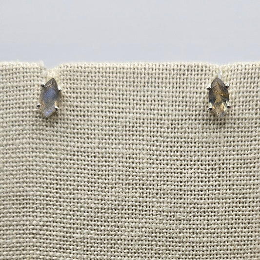 Sterling Silver Faceted Labradorite Marquis Stud Earrings.