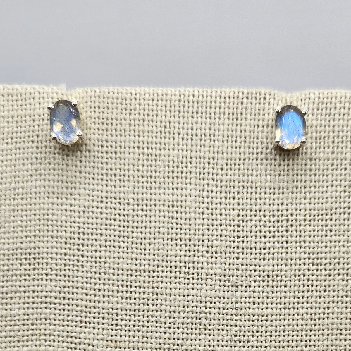Sterling Silver Faceted Labradorite Oval Stud Earrings.