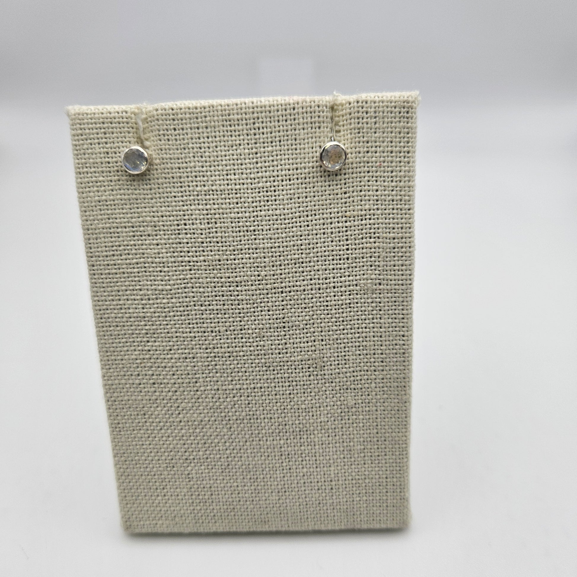 Sterling Silver Faceted Moonstone Stud Earrings 4mm.