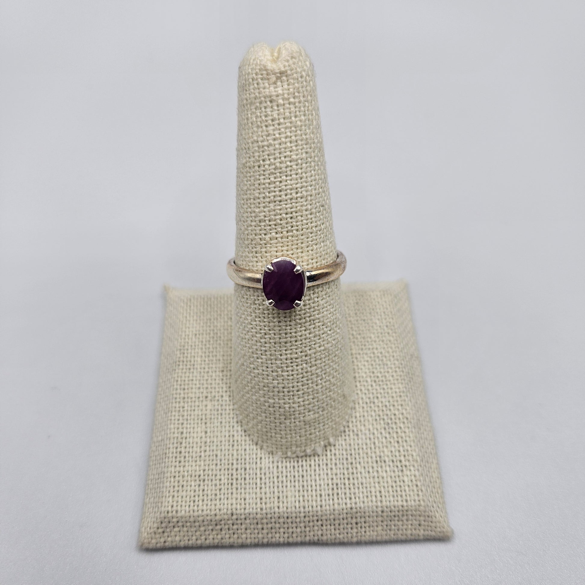 Sterling Silver Faceted Oval Cut Ruby Ring Size 8.
