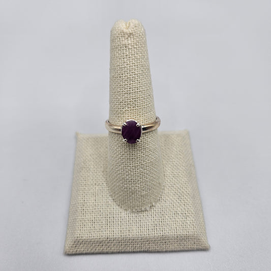 Sterling Silver Faceted Oval Cut Ruby Ring Size 8.