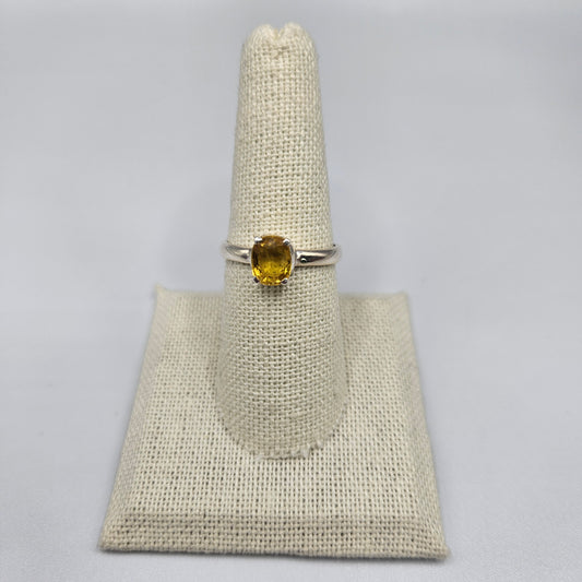 Sterling Silver Faceted Oval Cut Yellow Sapphire Ring Size 8.