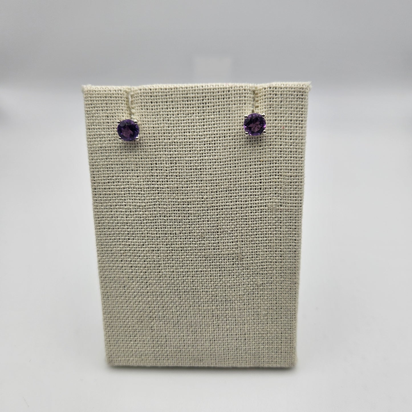 Sterling Silver Faceted Round Amethyst Earrings 6mm.