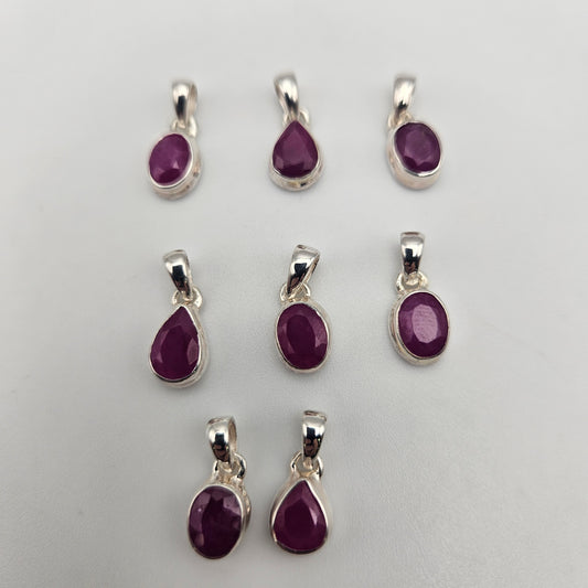 Sterling Silver Faceted Ruby Bezel Pendant.