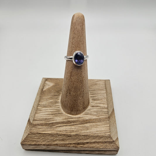 Sterling Silver Faceted Tanzanite Bezel Ring Size 5.