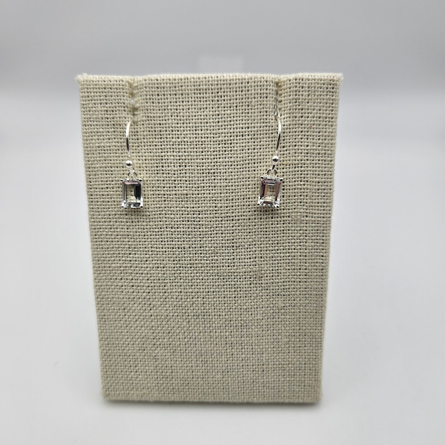 Sterling Silver Faceted White Topaz Gemstone Dangle Earrings.