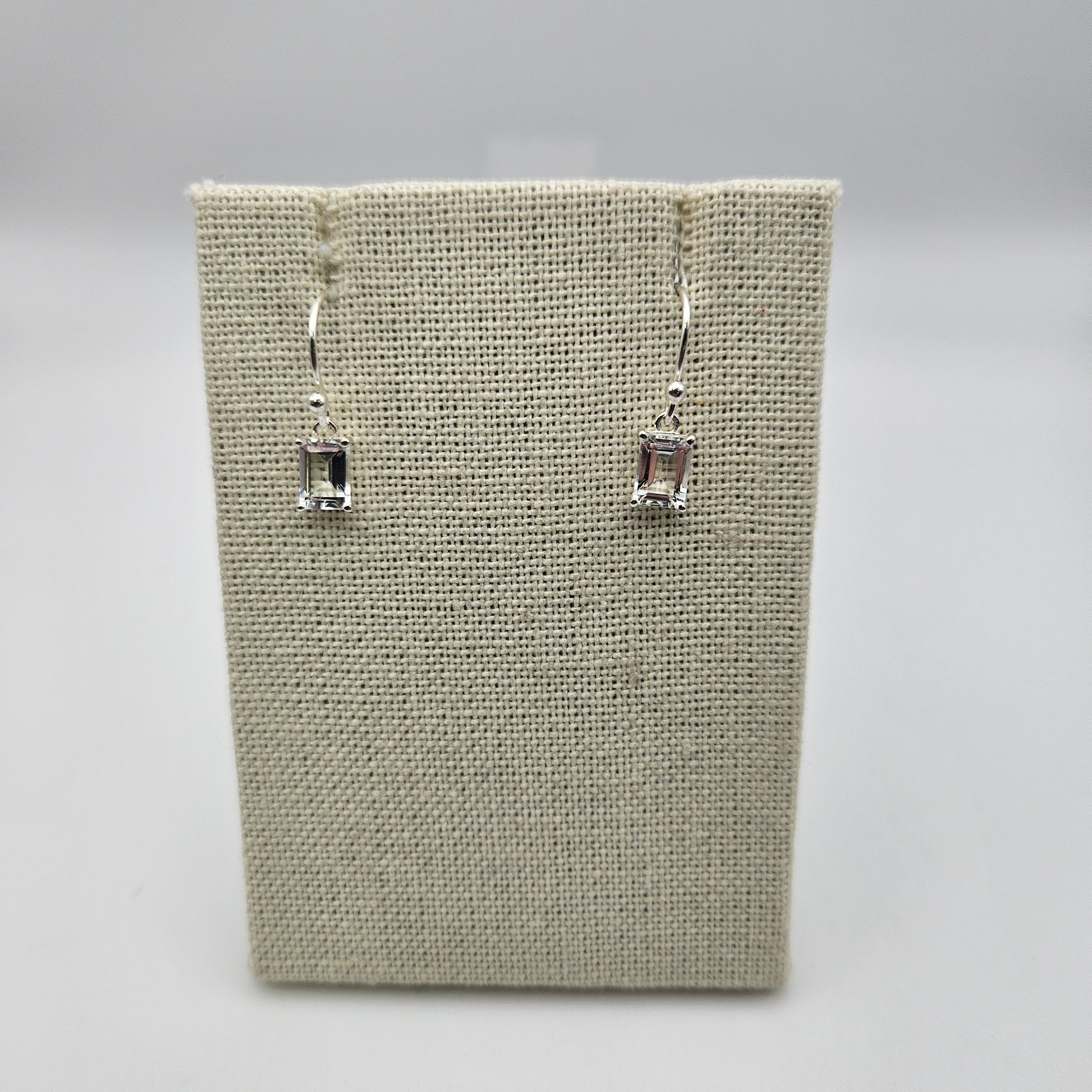 Sterling Silver Faceted White Topaz Gemstone Dangle Earrings.