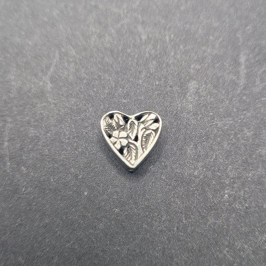 Sterling Silver Floral Design Heart Bead.