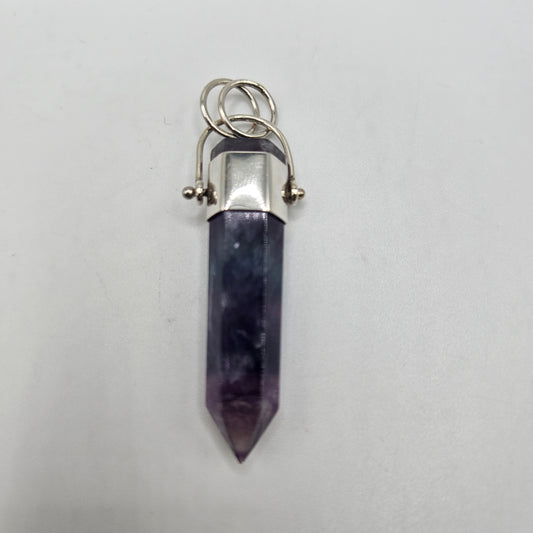 Sterling Silver Fluorite 2 Ring Bail Pendant.