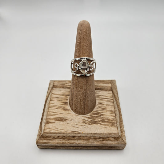 Sterling Silver Free Form Cut Herkimer Diamond Filigree Band Ring Size 6.