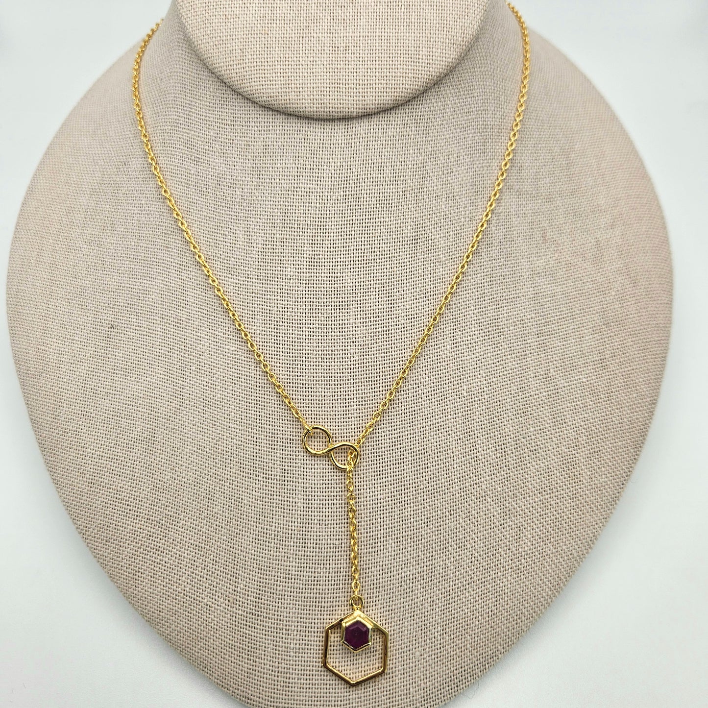 Sterling Silver Freeform Ruby Adjustable Necklace 21 inch.
