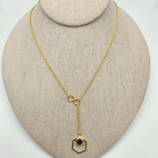 Sterling Silver Freeform Ruby Adjustable Necklace 21 inch.