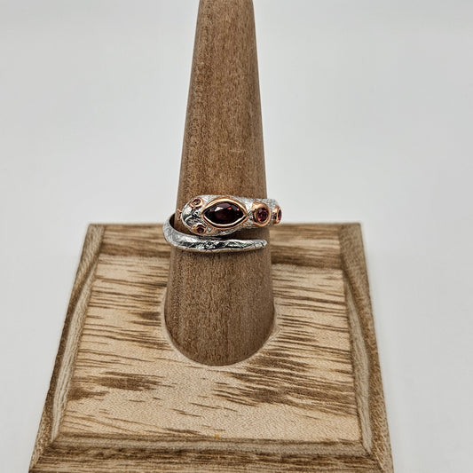 Sterling Silver Garnet Sapphire Rhodium Rose Gold Snake Ring Size 9.
