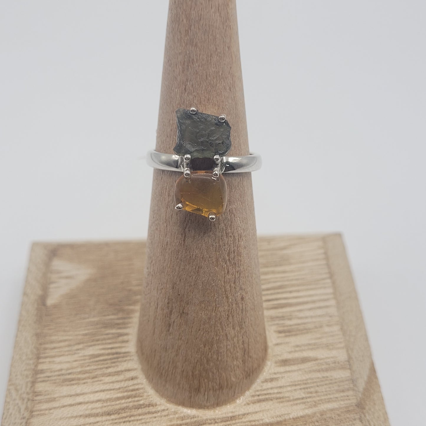 Unique Sterling Silver Baltic Amber Ring. Size 7.
