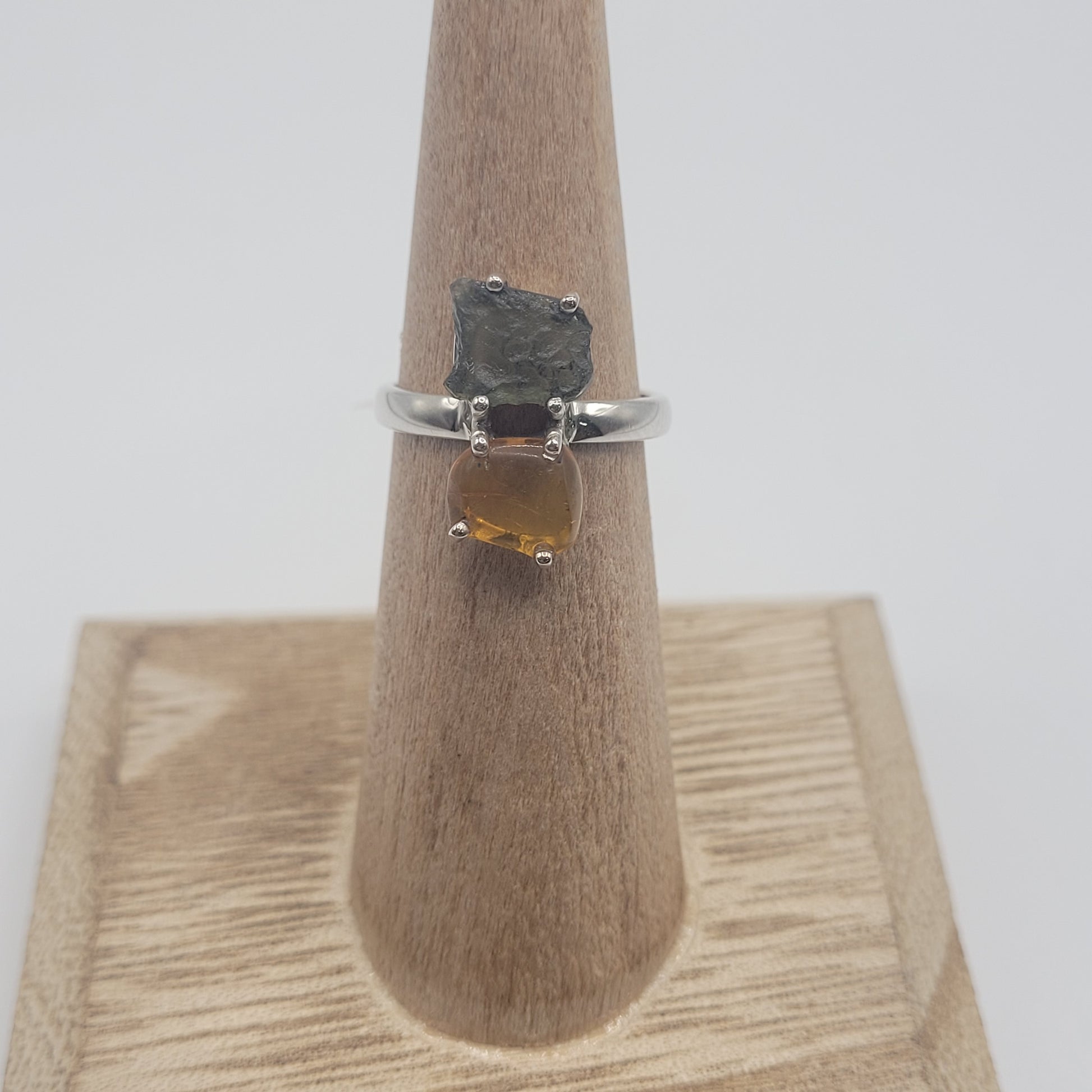 Unique Sterling Silver Baltic Amber Ring. Size 7.