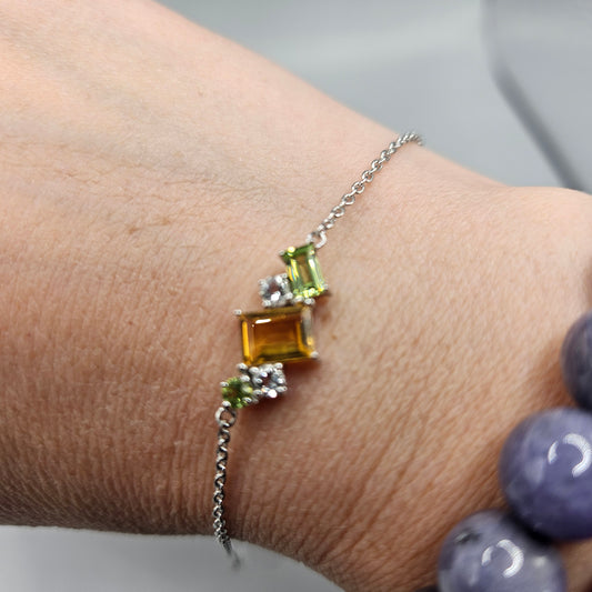 Sterling Silver Golden Citrine and Peridot Bracelet.