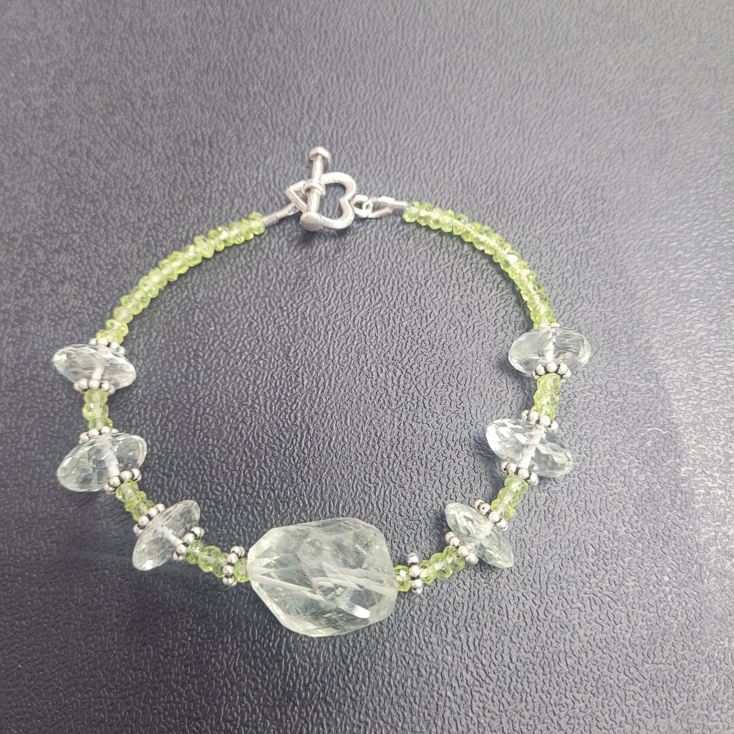 Handmade Sterling Silver Green Amethyst And Peridot Bracelet.