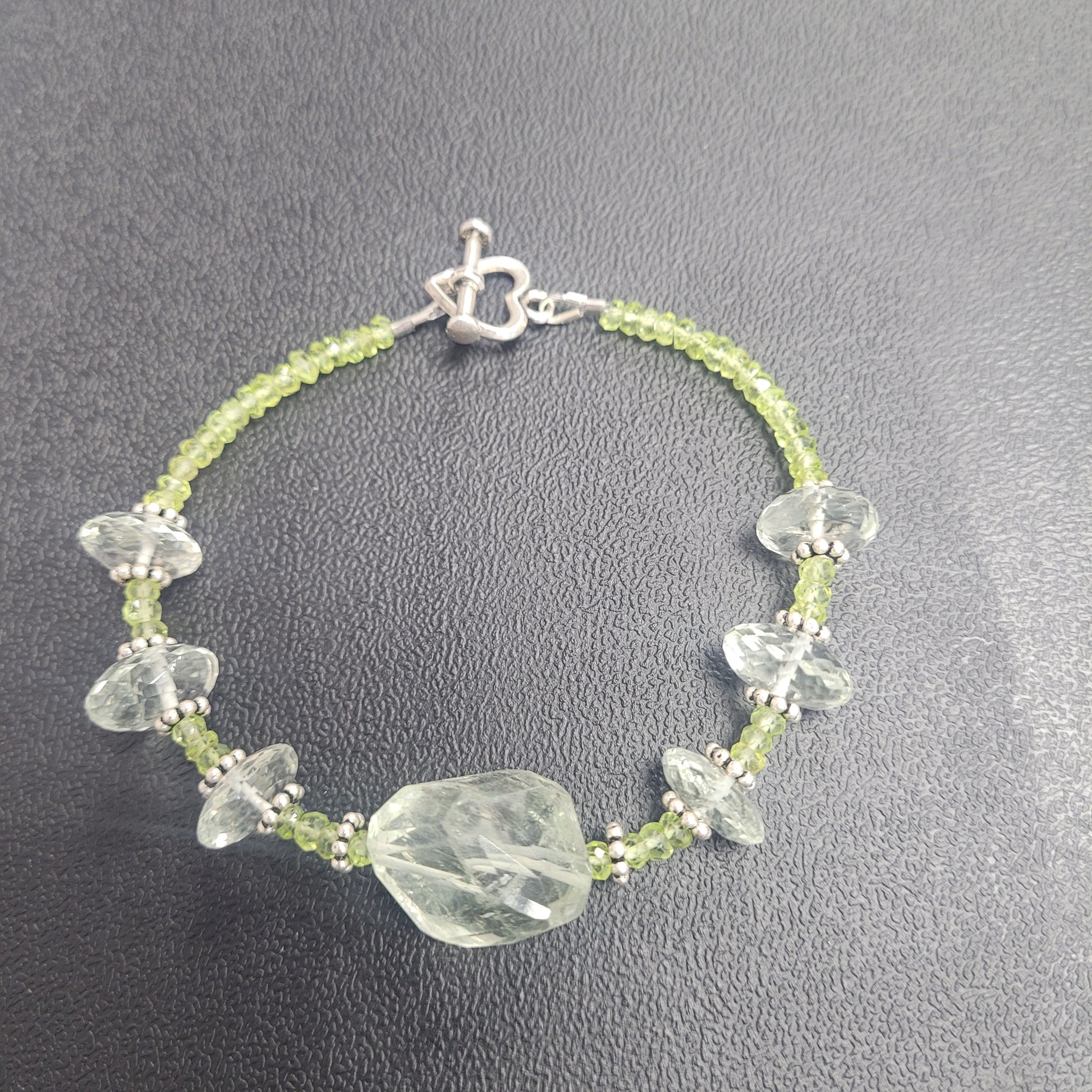 Handmade Sterling Silver Green Amethyst And Peridot Bracelet.