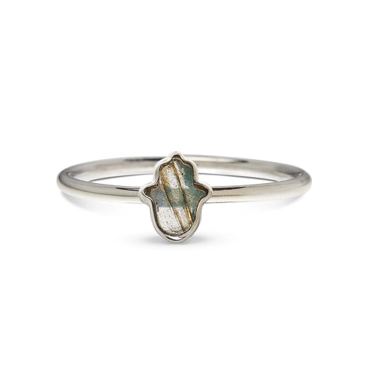 Sterling Silver Hamsa Labradorite Ring.