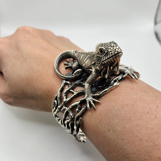 Sterling Silver Iguana Cuff Bracelet.