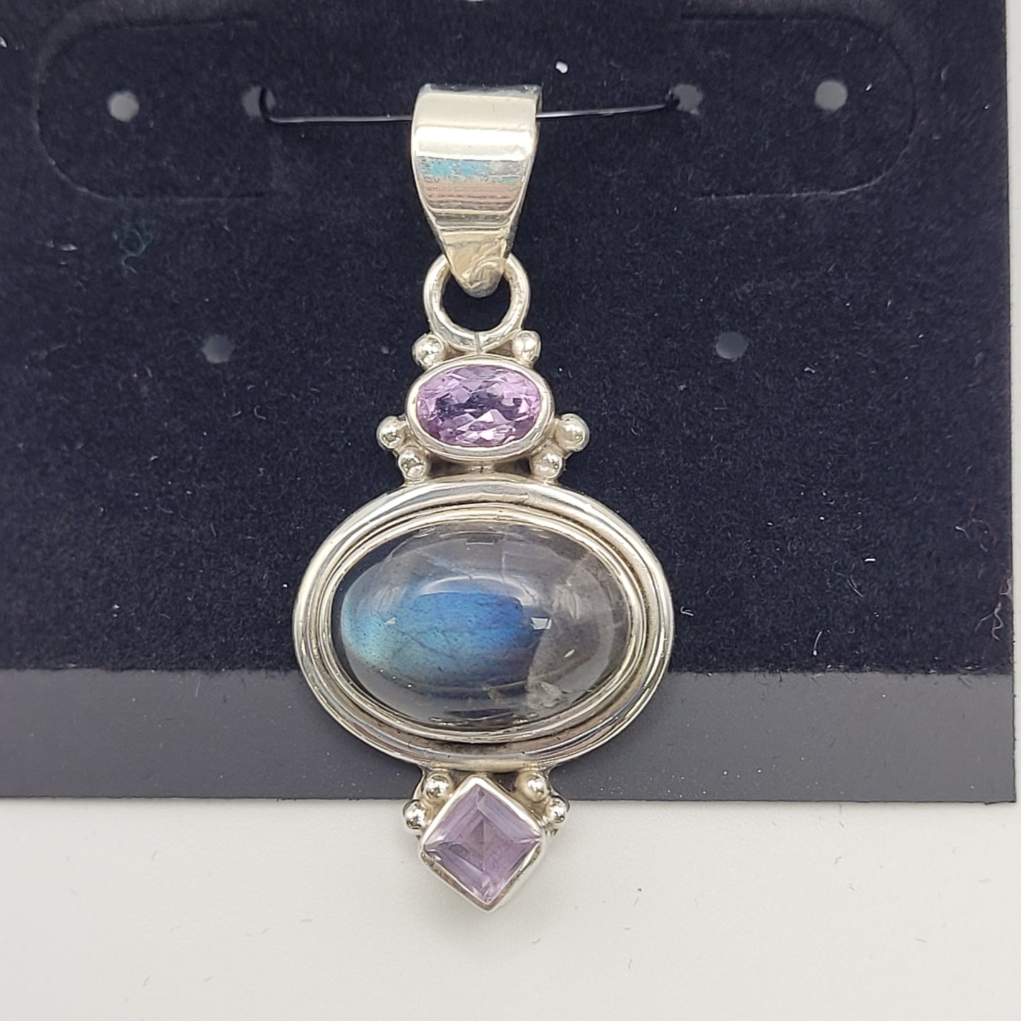 Sterling Silver Labradorite Amethyst Pendant.