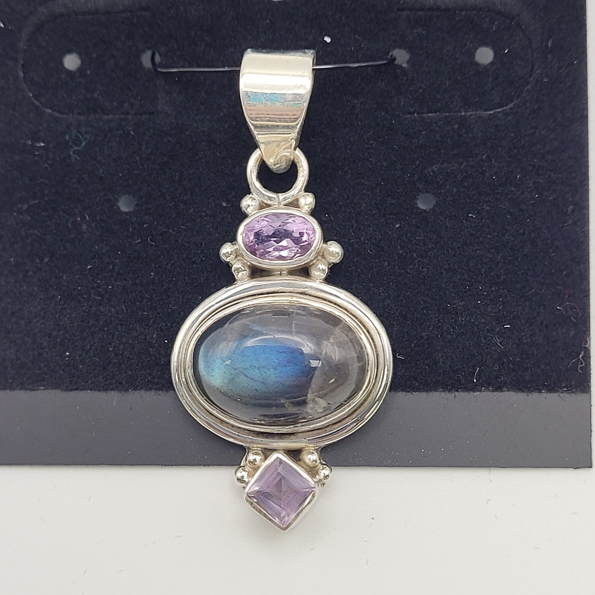 Sterling Silver Labradorite Amethyst Pendant.