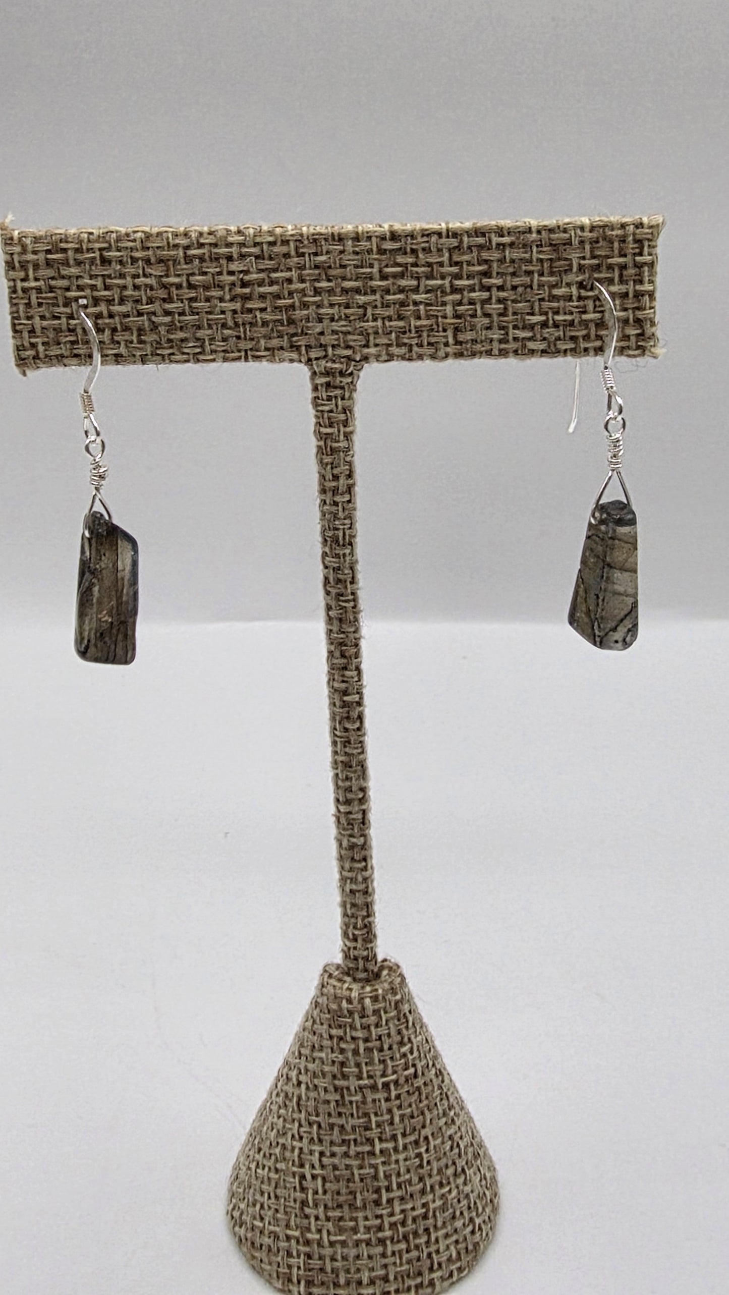 Sterling Silver Labradorite Chunk Earrings Wire Wrapped.