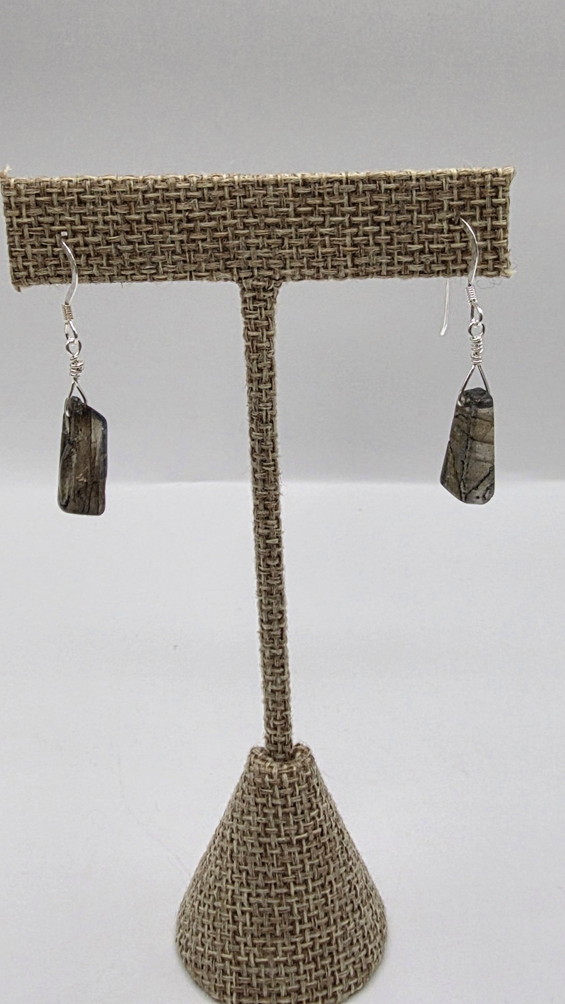 Sterling Silver Labradorite Chunk Earrings Wire Wrapped.