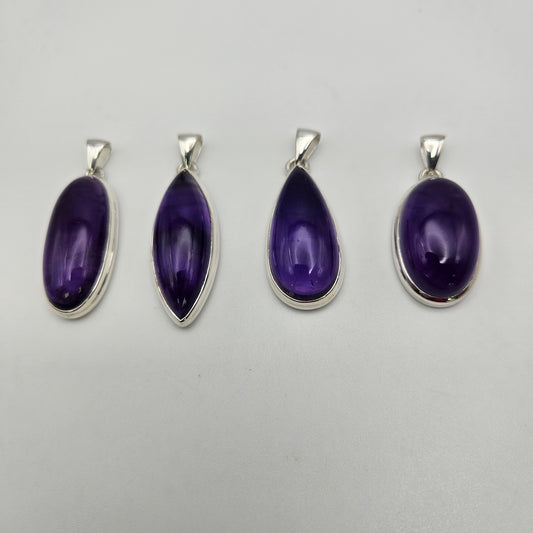 Sterling Silver Large Amethyst Bezel Pendant.