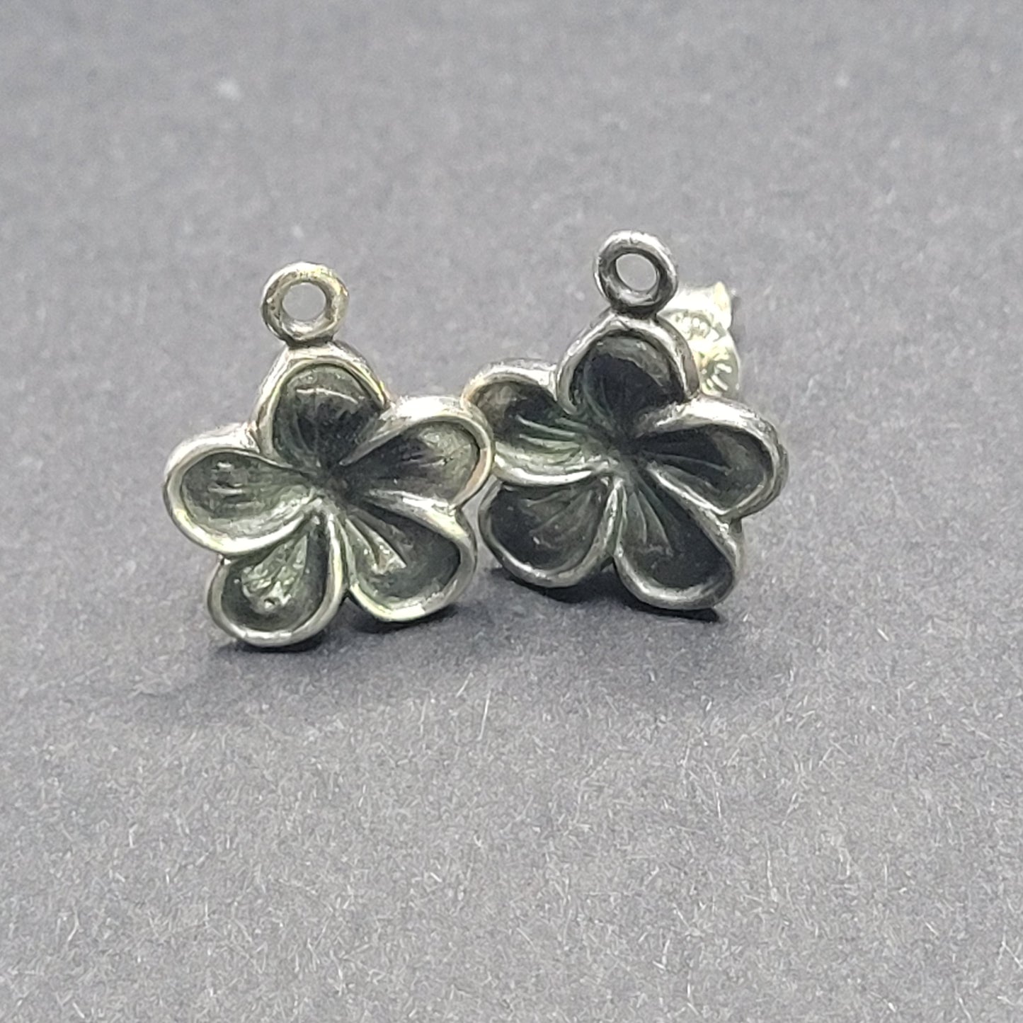 Sterling Silver Large Flower Post Earrings With Loop.