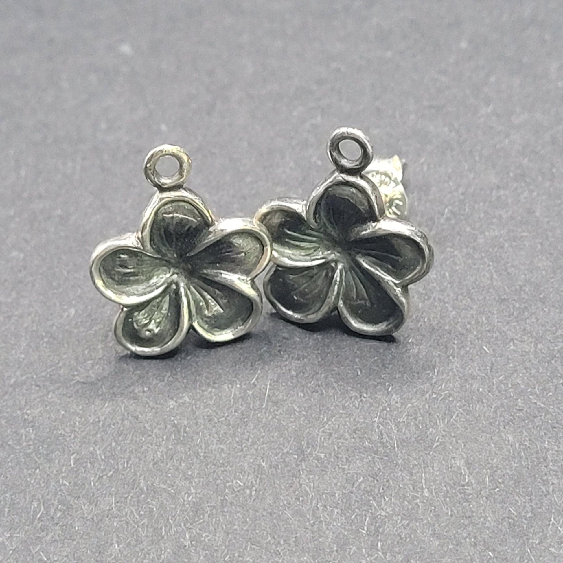 Sterling Silver Large Flower Post Earrings With Loop.