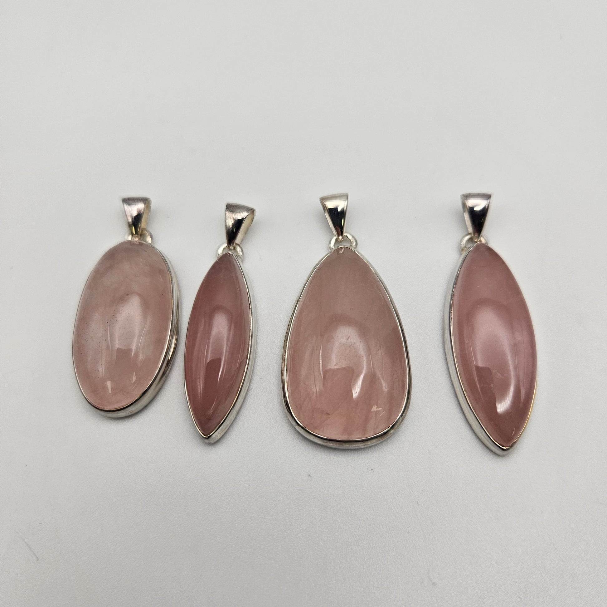 Sterling Silver Large Rose Quartz Bezel Pendant.
