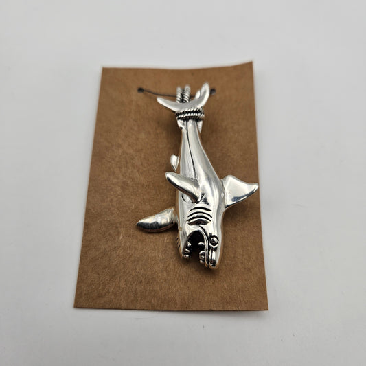 Sterling Silver Large Shark Pendant.