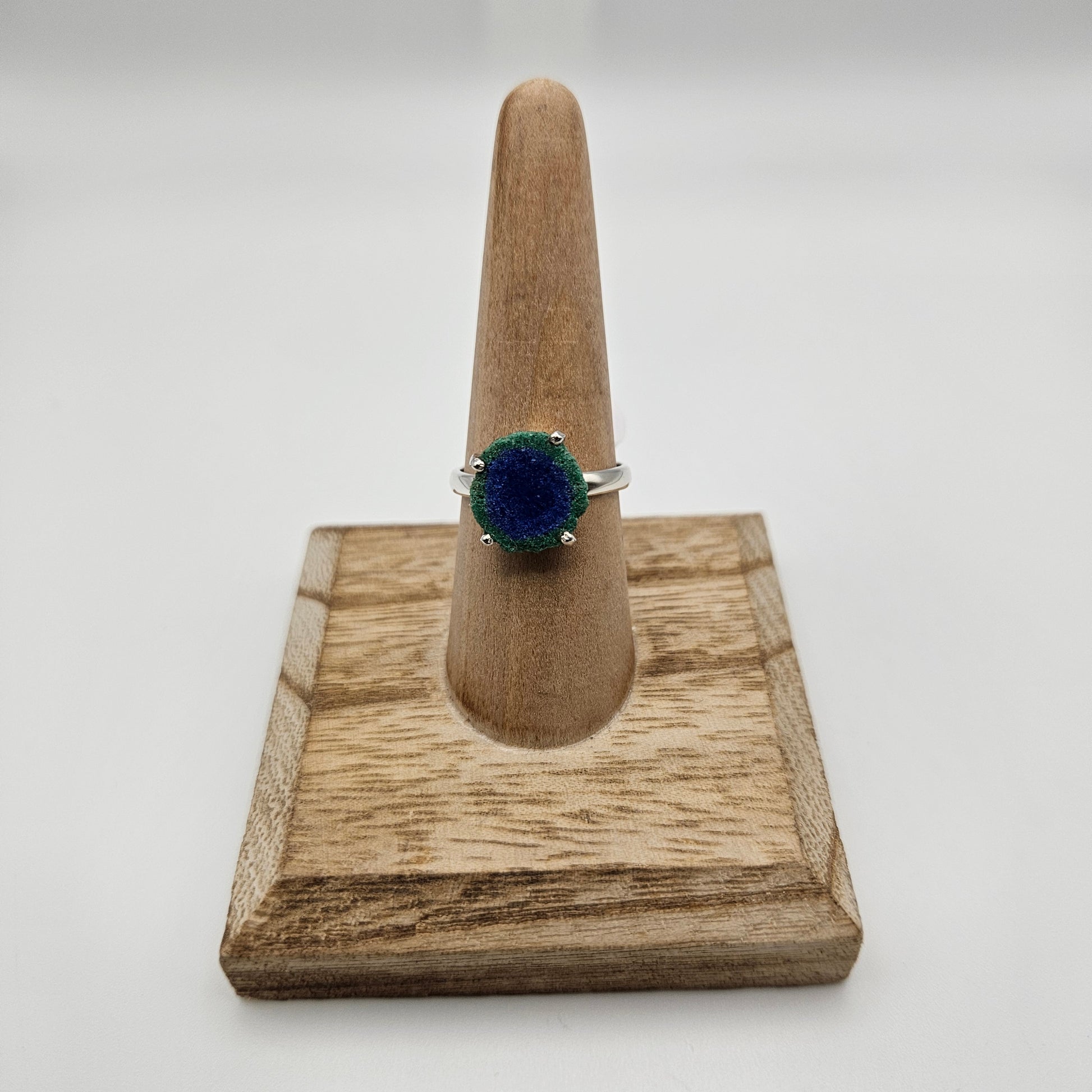 Sterling Silver Malachite Azurite Stalactite Ring Size 9.