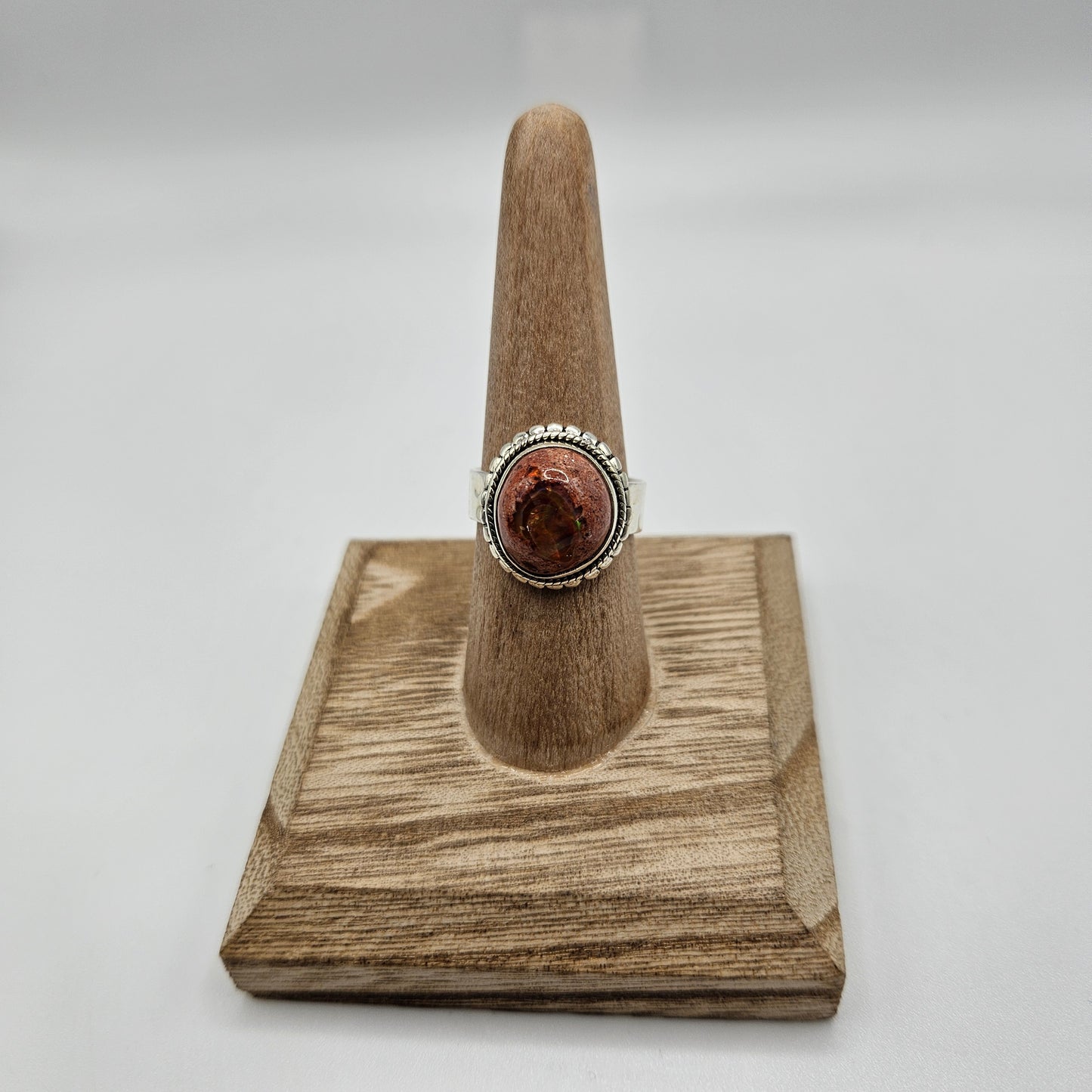 Sterling Silver Mexican Fire Opal Ring Size 8.