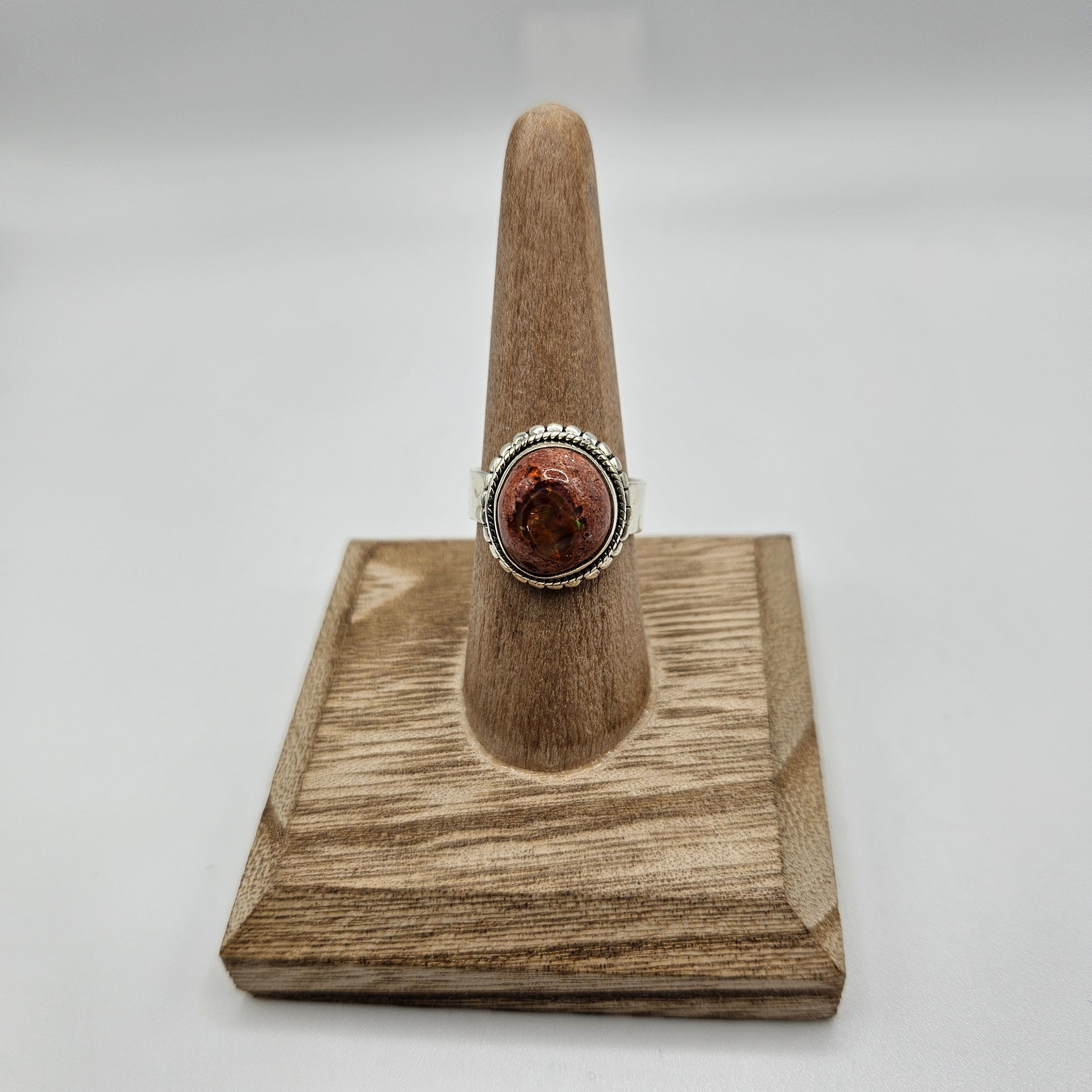 Sterling Silver Mexican Fire Opal Ring Size 8.