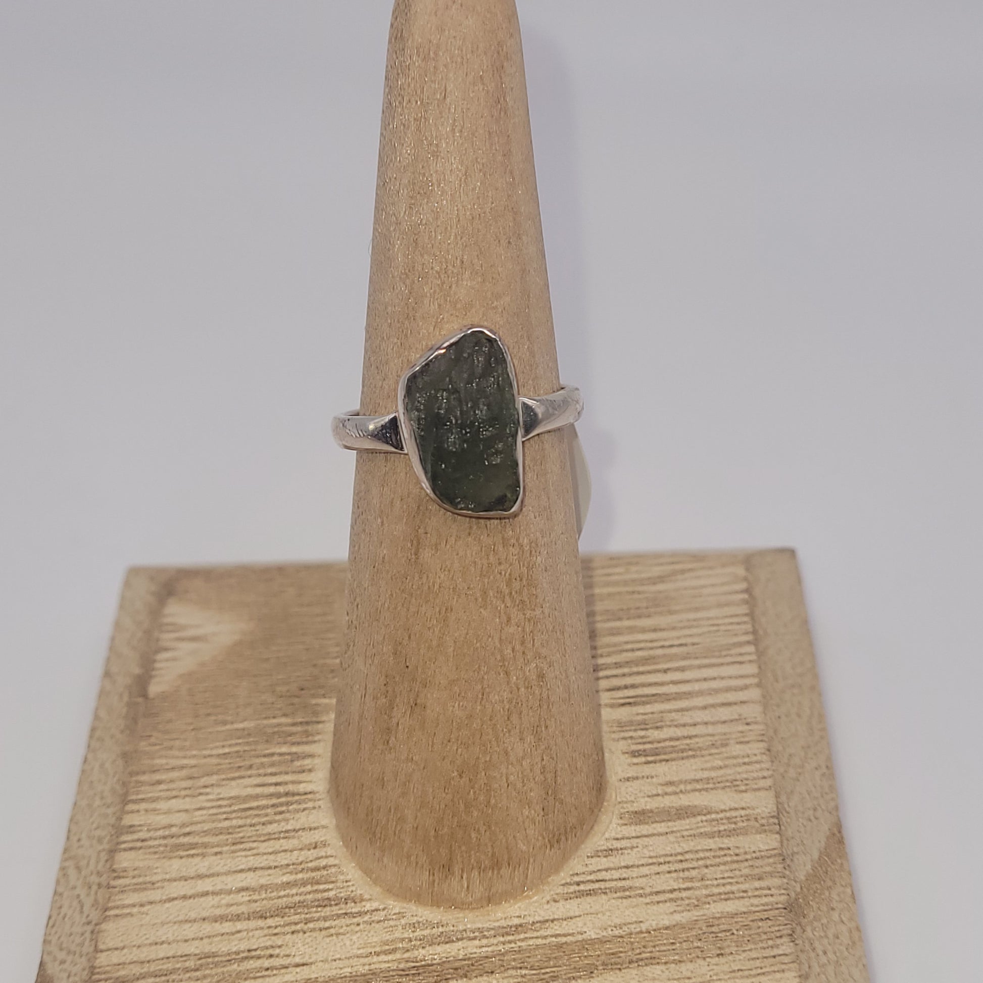Unique Sterling Silver Moldavite Bezel Ring. Colr, Shape And Size of Moldavite Will Vary.