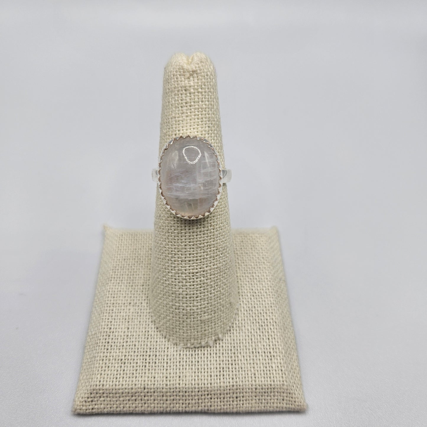 Sterling Silver Moonstone Oval Cabochon Ring Size 6.