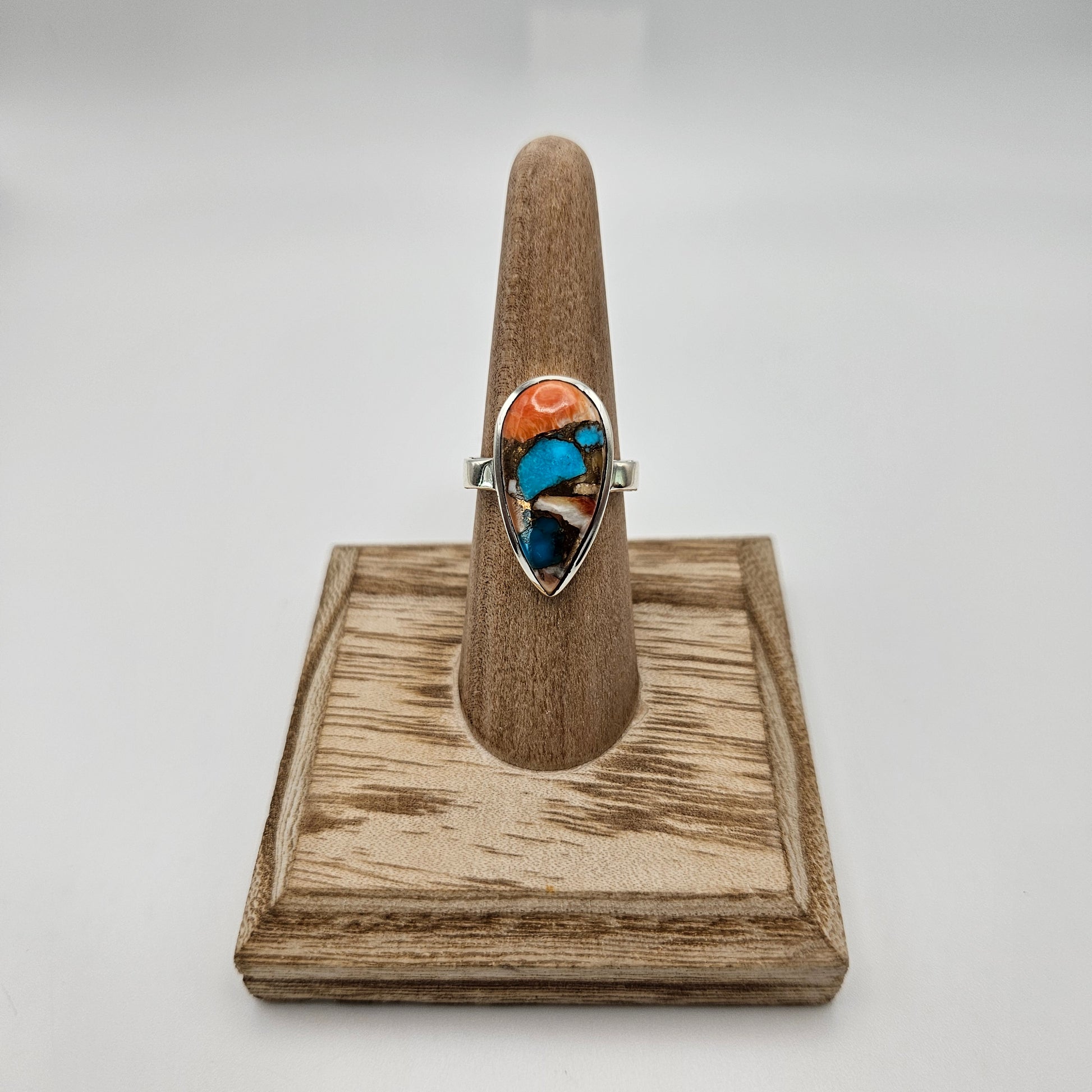 Sterling Silver Mosaic Spiney Oyster Turquoise Ring Size 7.