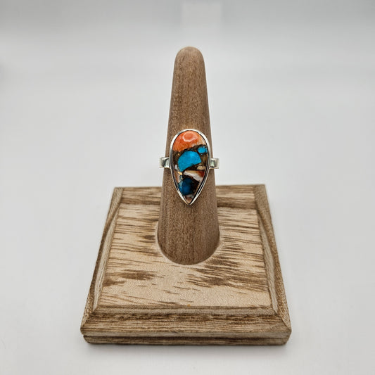 Sterling Silver Mosaic Spiney Oyster Turquoise Ring Size 7.