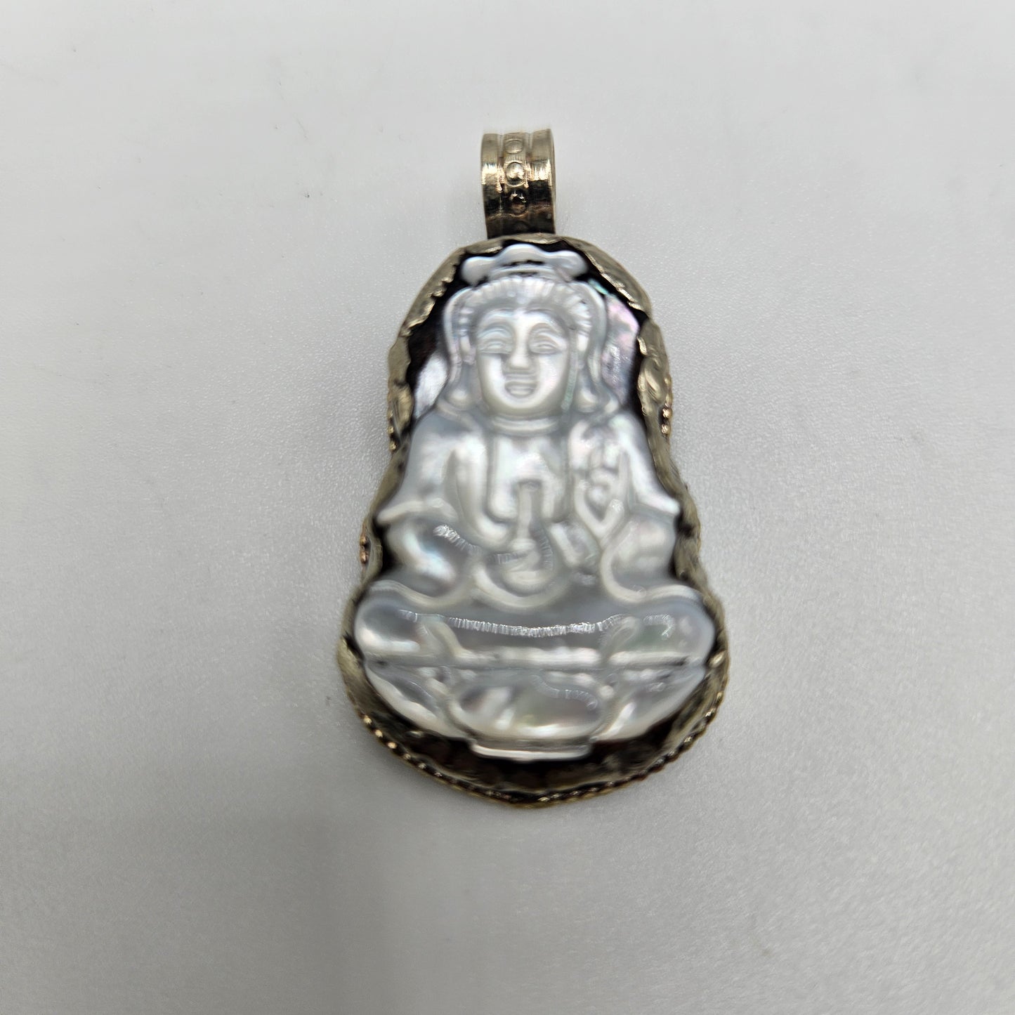 Sterling Silver Mother of Pearl Buddha Pendant.