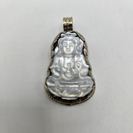 Sterling Silver Mother of Pearl Buddha Pendant.