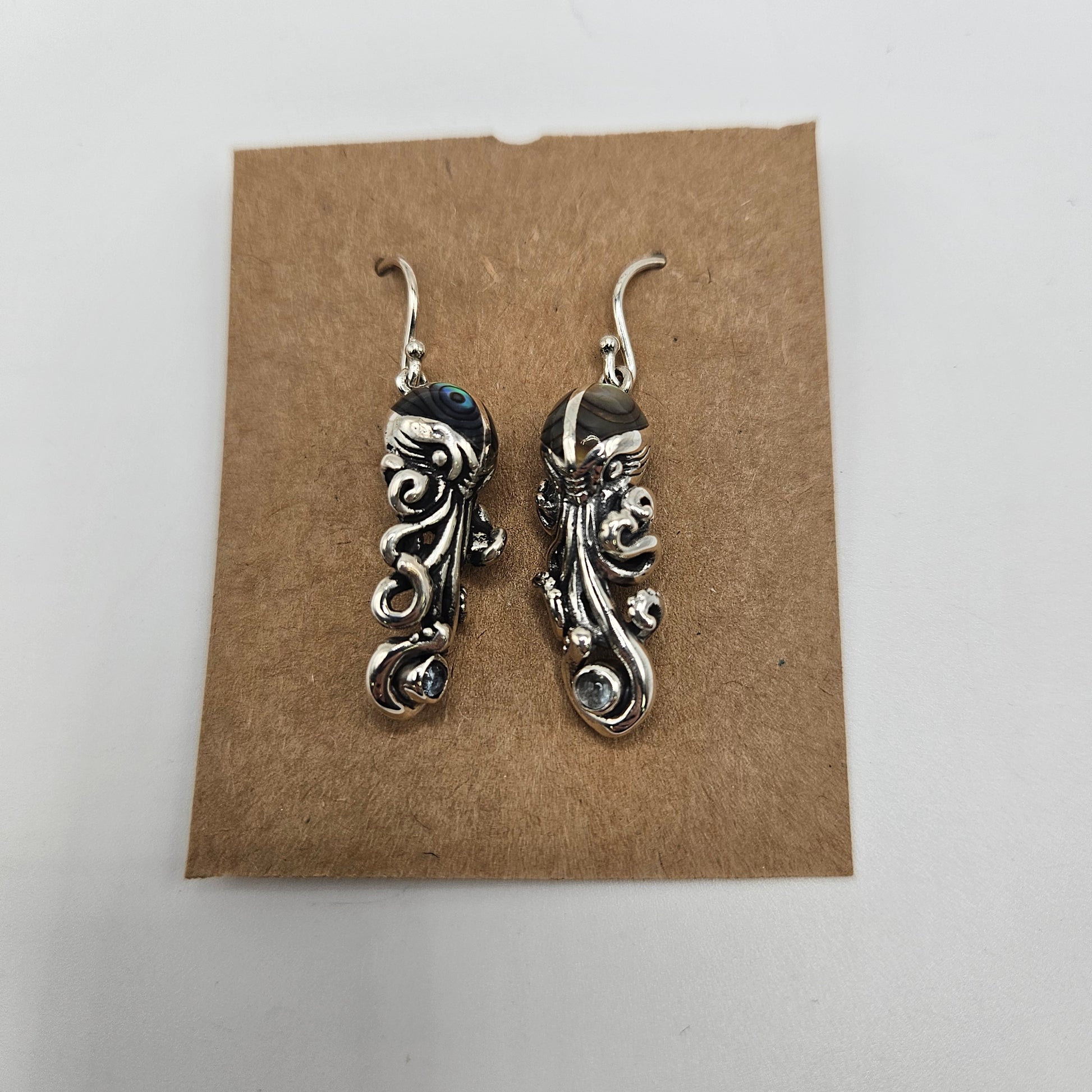 Sterling Silver Octopus Abalone Earrings.