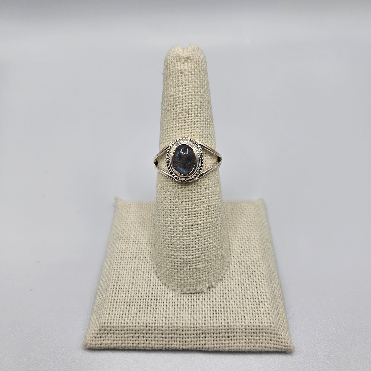 Sterling Silver Oval Labradorite Ring Size 8.